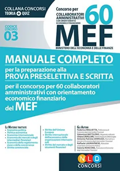 CONCORSO PER 60 COLLABORATORI MEF. MANUALE COMPLETO PER PREPARAZIONE PROVA PRESELETTIVA E SCRITTA