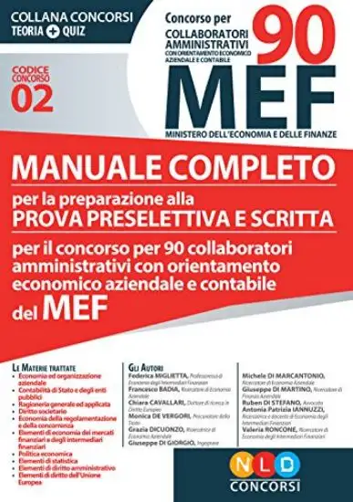 CONCORSO PER 90 COLLABORATORI MEF. MANUALE COMPLETO PER PREPARAZIONE PROVA PRESELETTIVA E SCRITTA