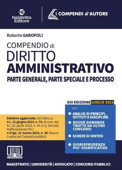 COMPENDIO DI DIRITTO AMMINISTRATIVO. NUOVA EDIZ. 2023