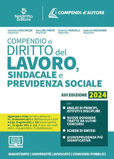 COMPENDIO DI DIRITTO DEL LAVORO, SINDACALE E DELLA PREVIDENZA SOCIALE. NUOVA EDIZ. 2024