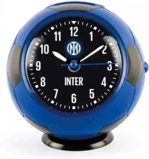 INTER SVEGLIA AL QUARZO PALLONE ANALOGICA, NERO AZZURRA, SVEGLIA A FORMA DI PALLONE