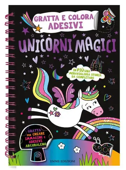 UNICORNI MAGICI. GRATTA E COLORA ADESIVI. EDIZ. A COLORI. CON PRODOTTI VARI: MATITA DI LEGNO