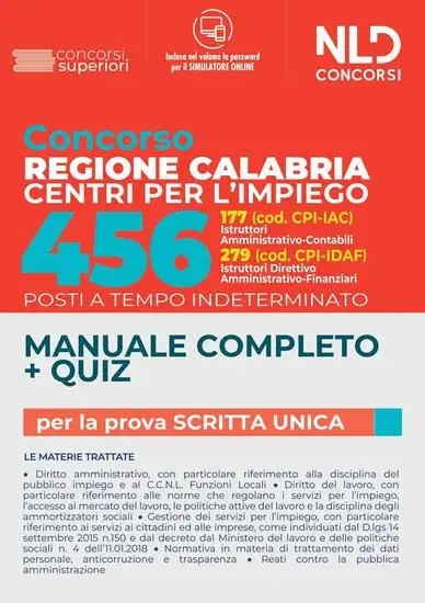 CONCORSO REGIONE CALABRIA CENTRI PER L'IMPIEGO. 456 POSTI A TEMPO INDETERMINATO. MANUALE E QUIZ