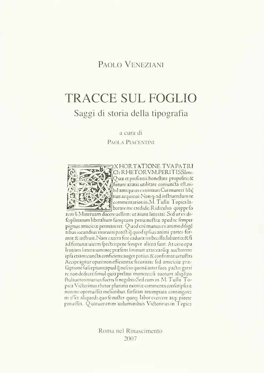 Tracce sul foglio. Saggi di storia della tipografia